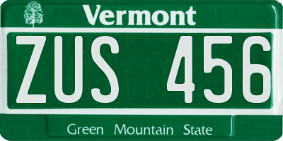 VT license plate ZUS456
