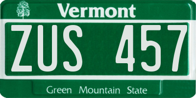 VT license plate ZUS457