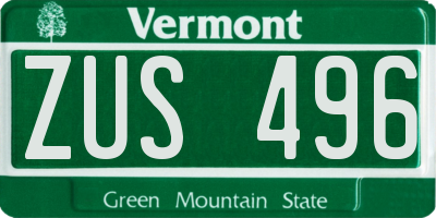 VT license plate ZUS496