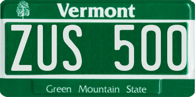 VT license plate ZUS500