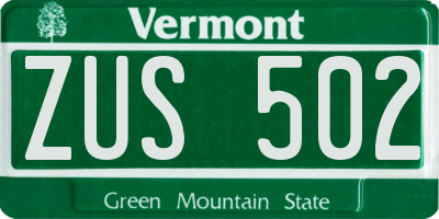 VT license plate ZUS502