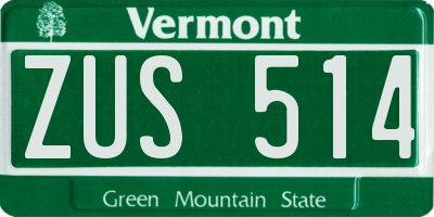 VT license plate ZUS514