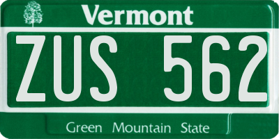 VT license plate ZUS562
