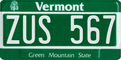 VT license plate ZUS567