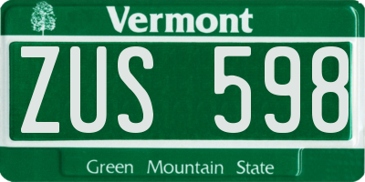 VT license plate ZUS598