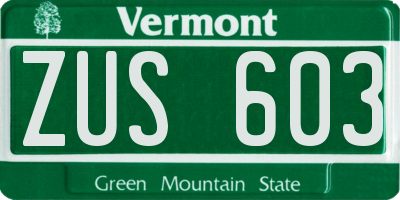 VT license plate ZUS603