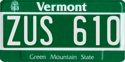 VT license plate ZUS610