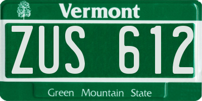 VT license plate ZUS612
