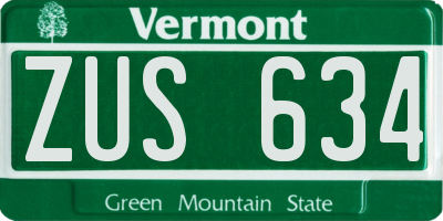 VT license plate ZUS634