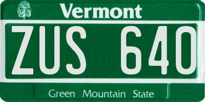 VT license plate ZUS640