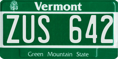 VT license plate ZUS642