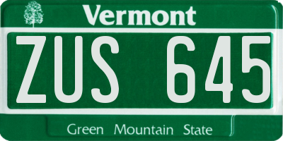 VT license plate ZUS645