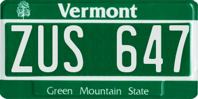 VT license plate ZUS647