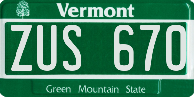 VT license plate ZUS670