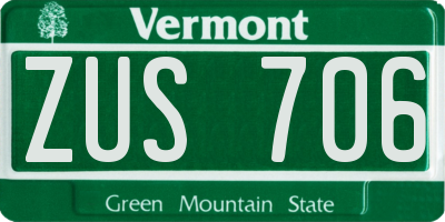 VT license plate ZUS706
