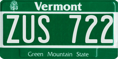 VT license plate ZUS722