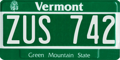 VT license plate ZUS742