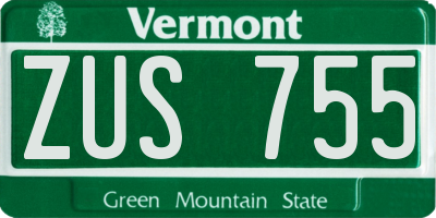 VT license plate ZUS755