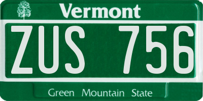 VT license plate ZUS756