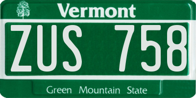 VT license plate ZUS758