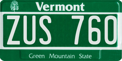 VT license plate ZUS760