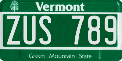 VT license plate ZUS789