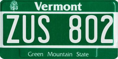 VT license plate ZUS802