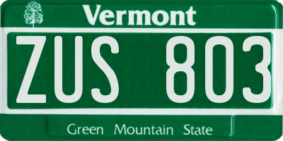 VT license plate ZUS803