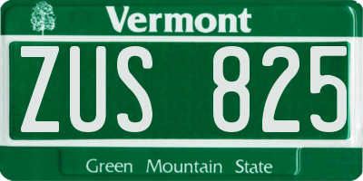 VT license plate ZUS825