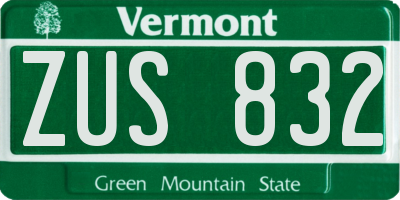 VT license plate ZUS832