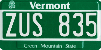 VT license plate ZUS835