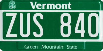 VT license plate ZUS840
