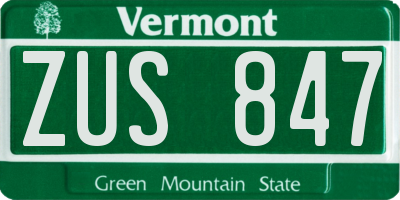 VT license plate ZUS847