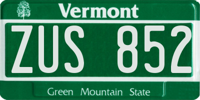 VT license plate ZUS852