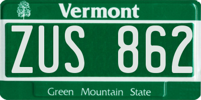 VT license plate ZUS862