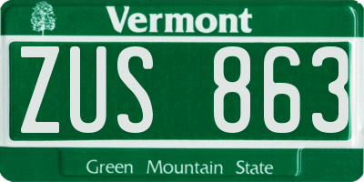 VT license plate ZUS863