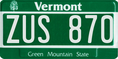 VT license plate ZUS870