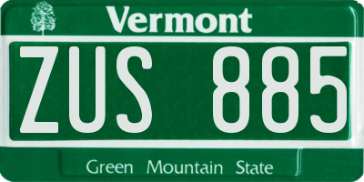 VT license plate ZUS885