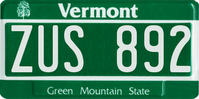 VT license plate ZUS892