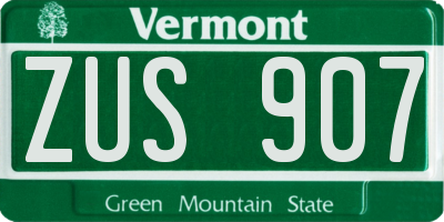 VT license plate ZUS907