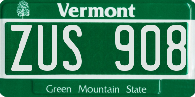 VT license plate ZUS908