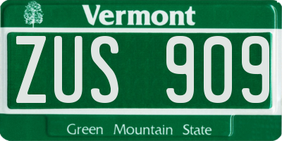 VT license plate ZUS909