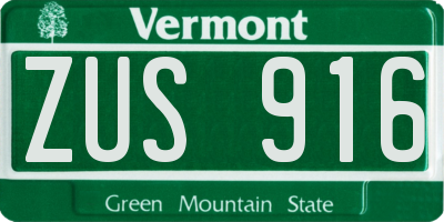 VT license plate ZUS916