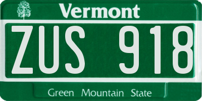 VT license plate ZUS918
