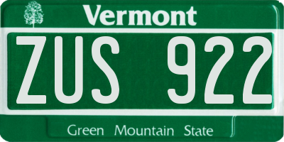 VT license plate ZUS922