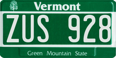 VT license plate ZUS928
