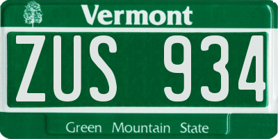 VT license plate ZUS934