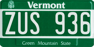 VT license plate ZUS936