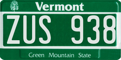 VT license plate ZUS938