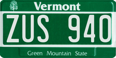 VT license plate ZUS940